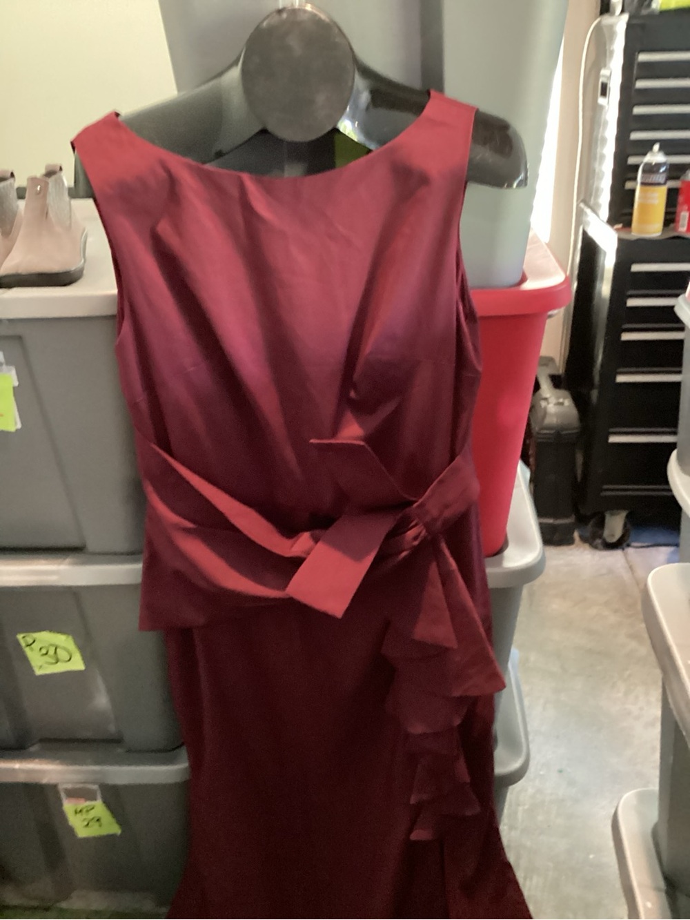 Sleeveless Burgundy Ruffle Waist Tie Dress - Women p77